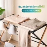 Stendino estensibile da pavimento con 11 aste per bucato, capacità di stenditura 20 metri per uso domestico