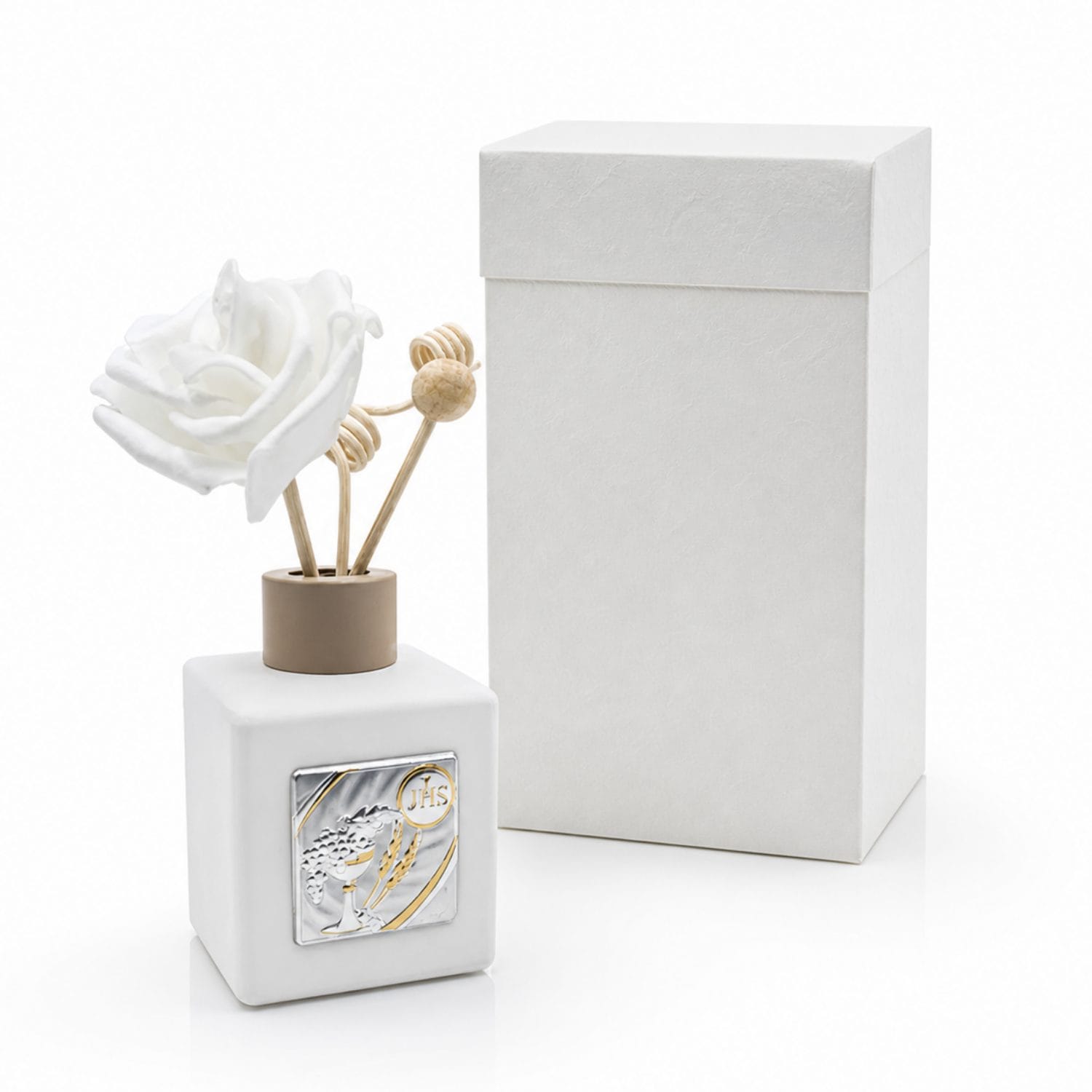 profumatore comunione principale Diffusore per ambienti in ceramica con scatola regalo bianca coordinata.