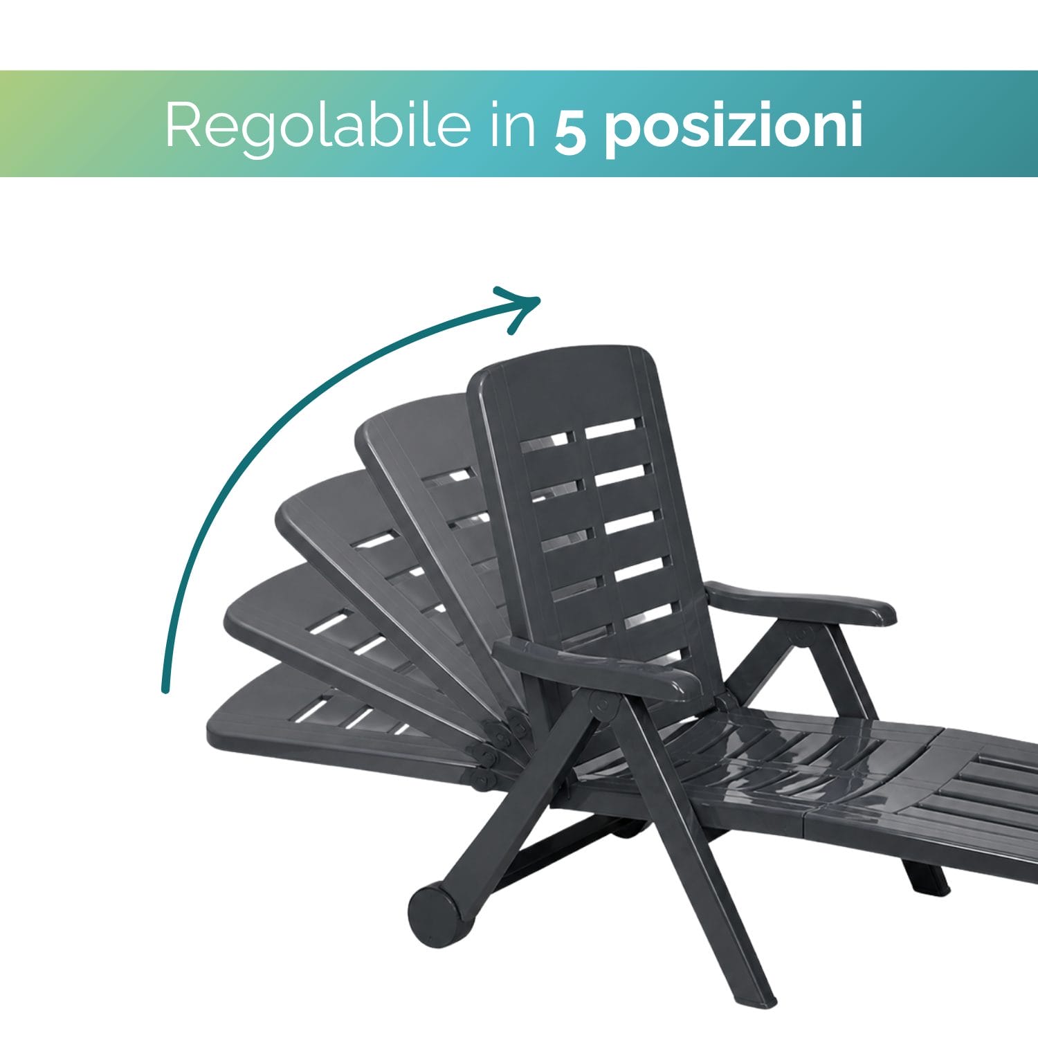 sdraio antracite posizioni Sdraio regolabile in 5 posizioni con schienale reclinabile per massimo comfort.