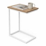 Tavolino laterale moderno per divano e laptop Tavolino a C per soggiorno moderno con struttura in acciaio bianco