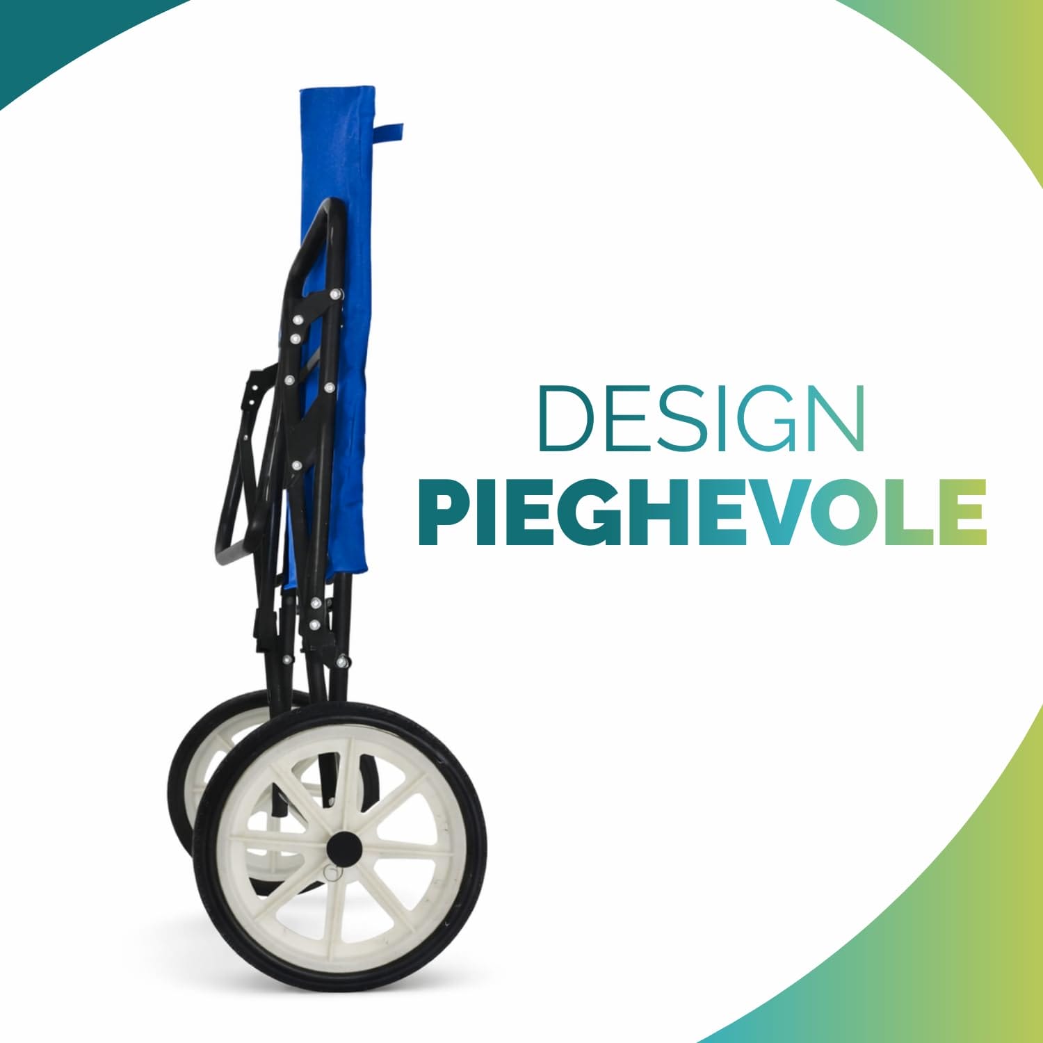 design-pieghevole-carrello-porta-lettino-blu Carrello spiaggia pieghevole salvaspazio facile da trasportare e riporre