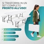 Set tavolo e 2 panche pieghevoli richiudibili a valigia facile da trasportare e salvaspazio