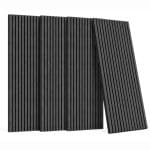 Set 4 pannelli fonoassorbenti effetto legno nero 120x60 cm Set di 4 pannelli fonoassorbenti effetto legno nero con doghe verticali e supporto acustico per rivestimenti interni