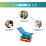 Contenitore salvaspazio blu con tessuti piegati per organizzare armadio, dispensa e lavanderia