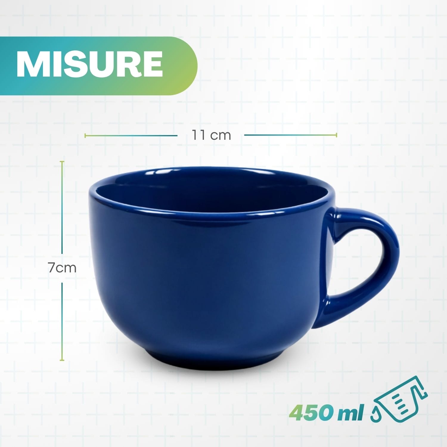 Tazza blu 450 ml con dimensioni 11 x 7 cm Tazza da latte blu scuro in porcellana da 450 ml, alta 7 cm e con diametro superiore di 11 cm