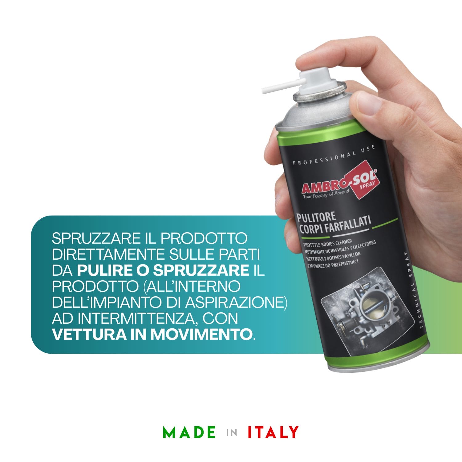 Pulitore corpi farfallati spray Ambro-Sol con cannuccia per applicazione precisa