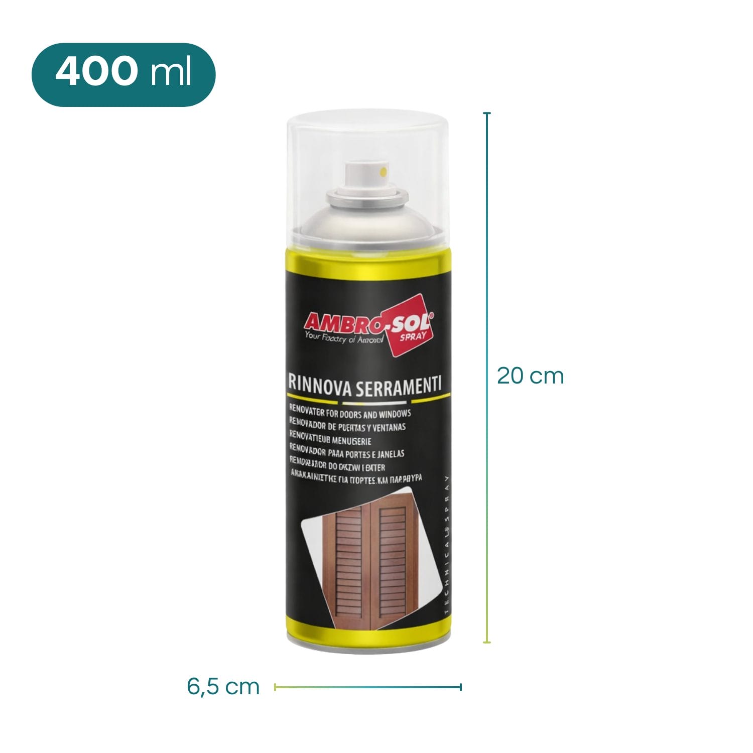 Rinnova Serramenti Ambro-Sol 400 ml con altezza 20 cm e diametro 6,5 cm