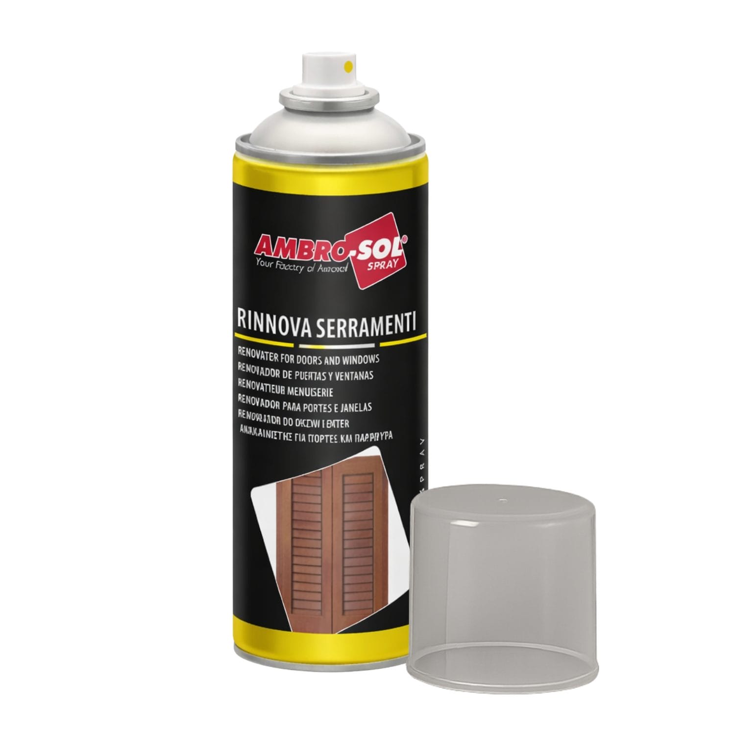 Rinnova Serramenti Ambro-Sol spray con tappo rimosso pronto all’uso