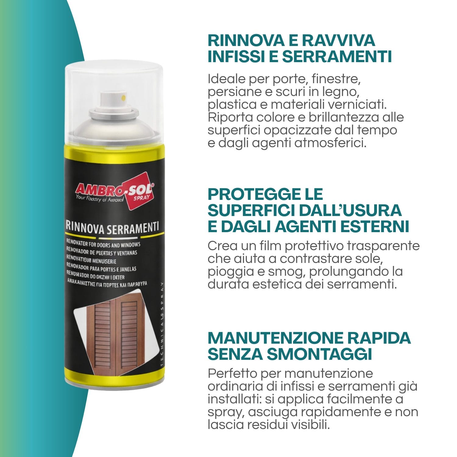 Rinnova Serramenti Ambro-Sol spray per protezione infissi da usura e agenti esterni