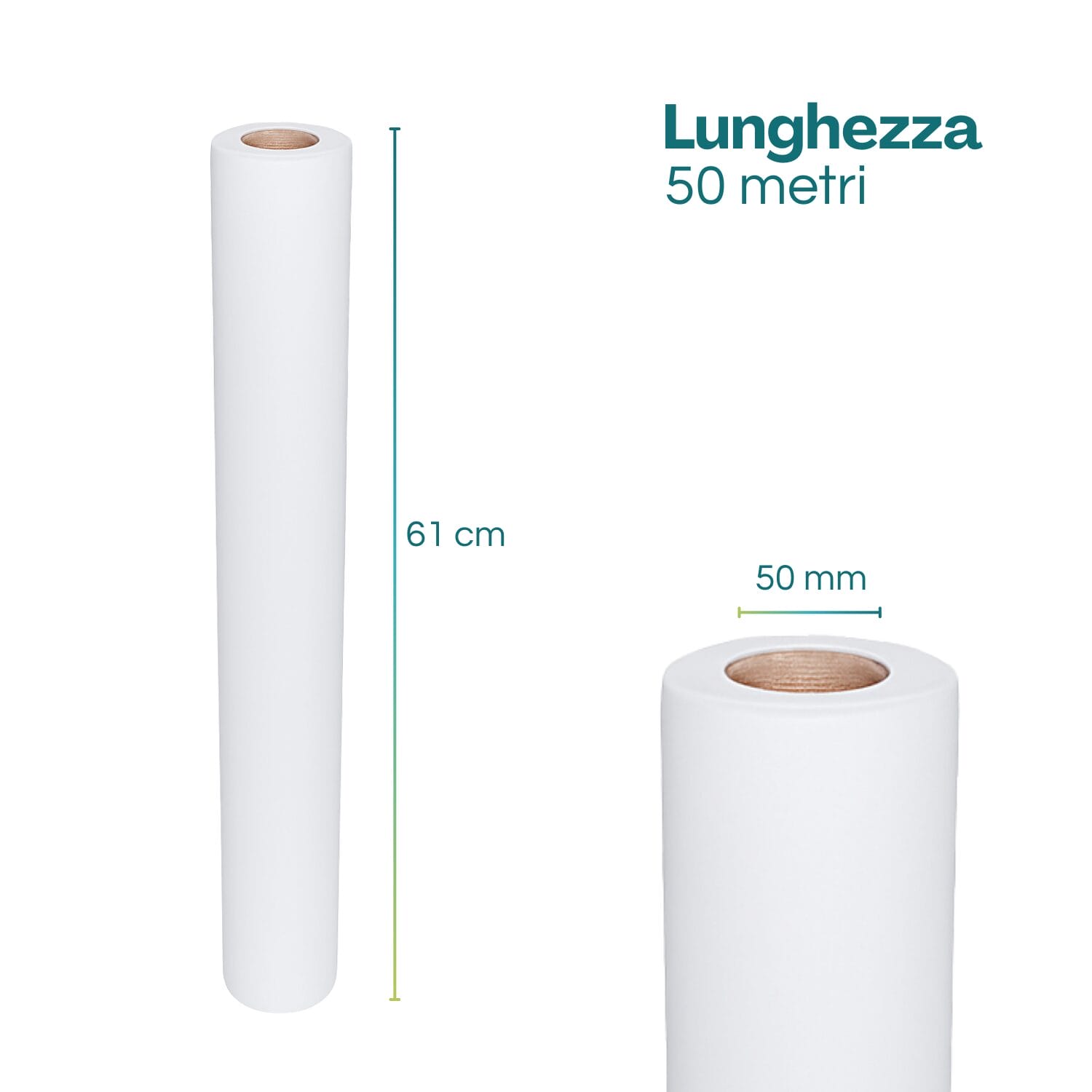 Rotolo carta plotter 61 cm x 50 m diametro 50 mm bianca per disegno tecnico