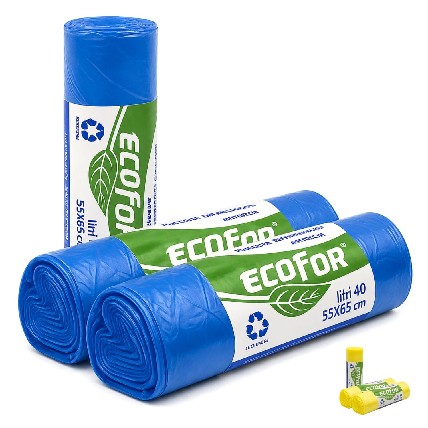 Rotoli sacchi spazzatura blu Ecofor 55x65 cm da 40 litri