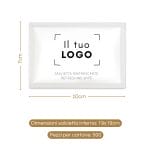 Salvietta umidificata personalizzabile 10×7 cm con dimensioni e info tecniche, 500 pezzi