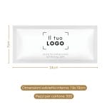 Salvietta umidificata personalizzabile 14×7 cm con dimensioni e salvietta interna 19×19 cm
