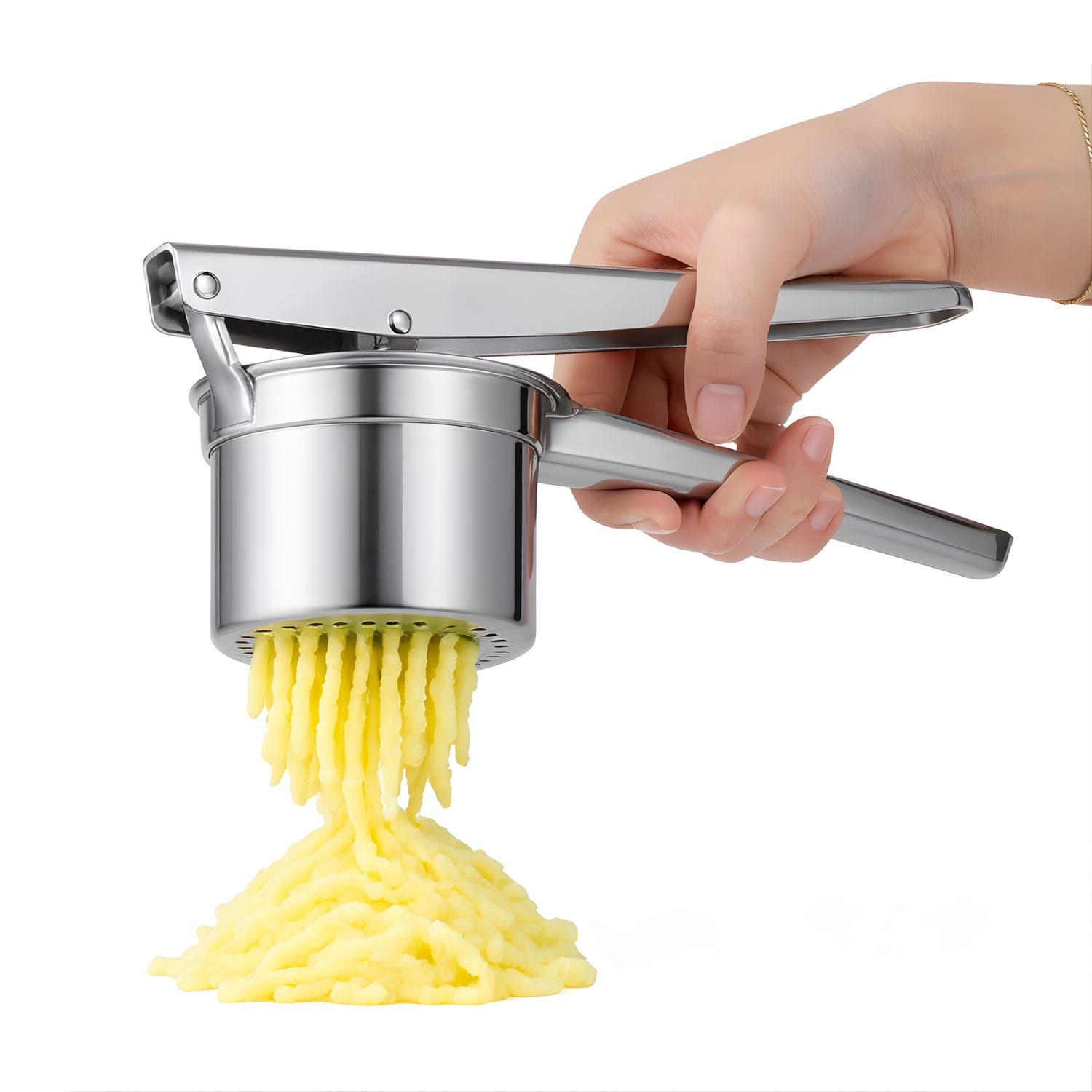 Dettaglio fori da 2,5 mm dello schiacciapatate per purè fine e omogeneo