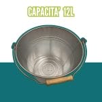 secchio zincato con manico capacità Secchio zincato da 12 litri visto dall’alto con manico in legno