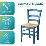 sedia paesana caratteristiche Sedia in legno di faggio azzurro con seduta in paglia verniciata anti macchia
