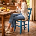 sedia paesana coreografica Sedia rustica in legno azzurro con seduta in paglia per cucina e sala pranzo