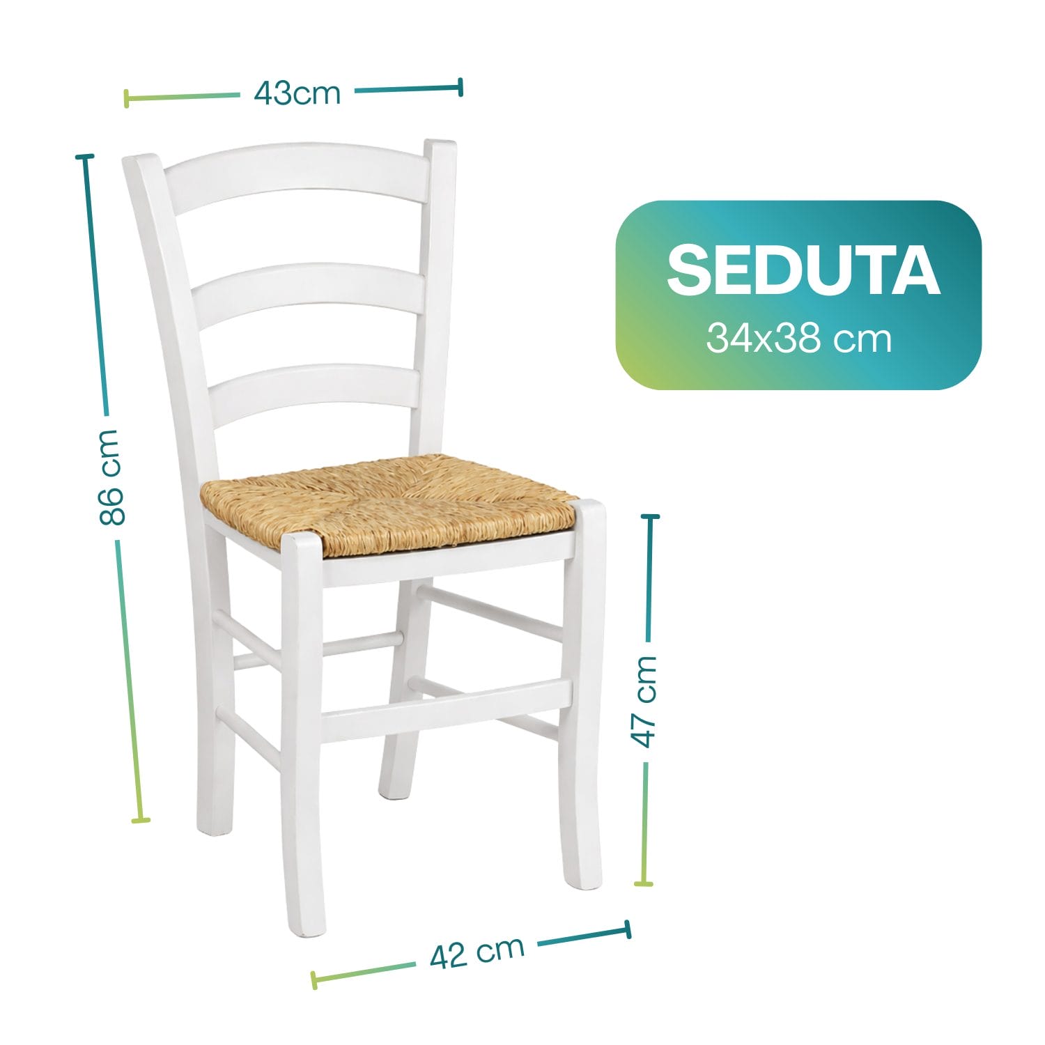 sedia paesana bianca misure Sedia paesana in legno bianco con seduta in paglia dimensioni 86x43x42 cm