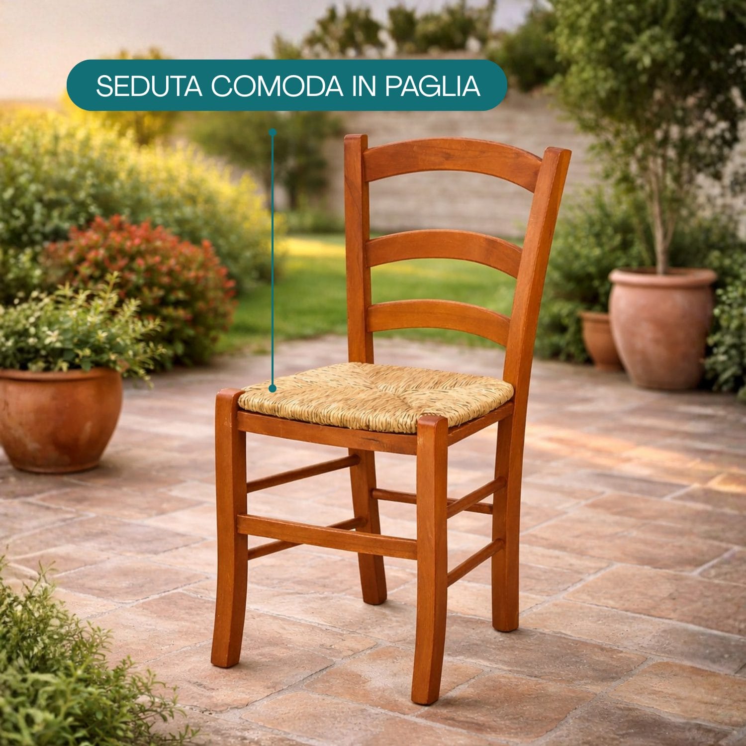 sedia paesana seduta in paglia (4) Sedia in legno con seduta in paglia comoda per giardino e interno casa