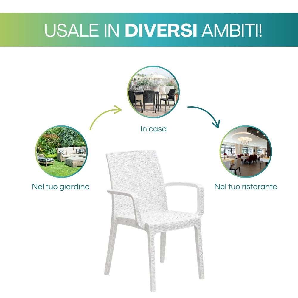 Sedia da giardino effetto rattan bianca adatta per casa terrazzo ristorante e spazi esterni