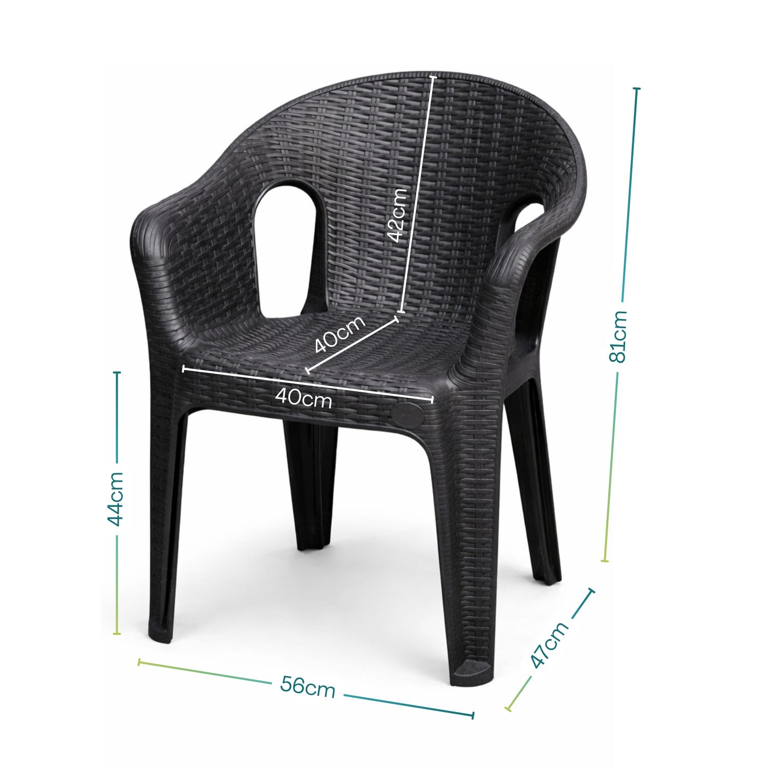 Sedia rattan antracite con dimensioni 56x47x81 cm
