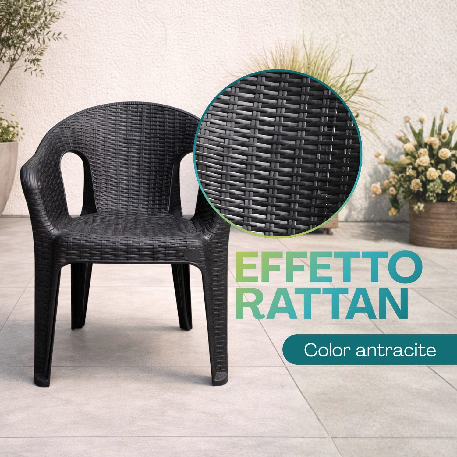 Sedia rattan effetto intreccio colore antracite