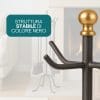 Struttura stabile in ferro battuto nero con pomolo dorato decorativo