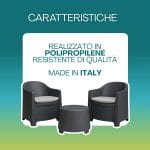 Set salottino da giardino in polipropilene resistente Made in Italy