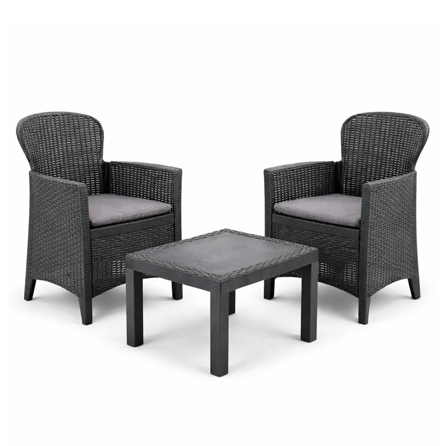 set salottino per 2 principale Salottino da esterno per 2 persone in resina effetto rattan con cuscini inclusi