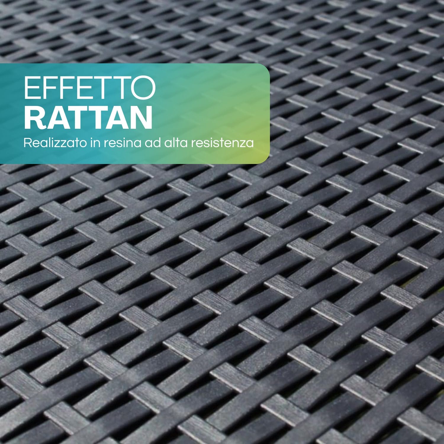 Dettaglio trama effetto rattan in resina intrecciata ad alta resistenza