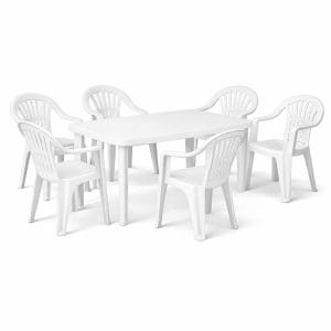 Set tavolo e 6 sedie da giardino in plastica