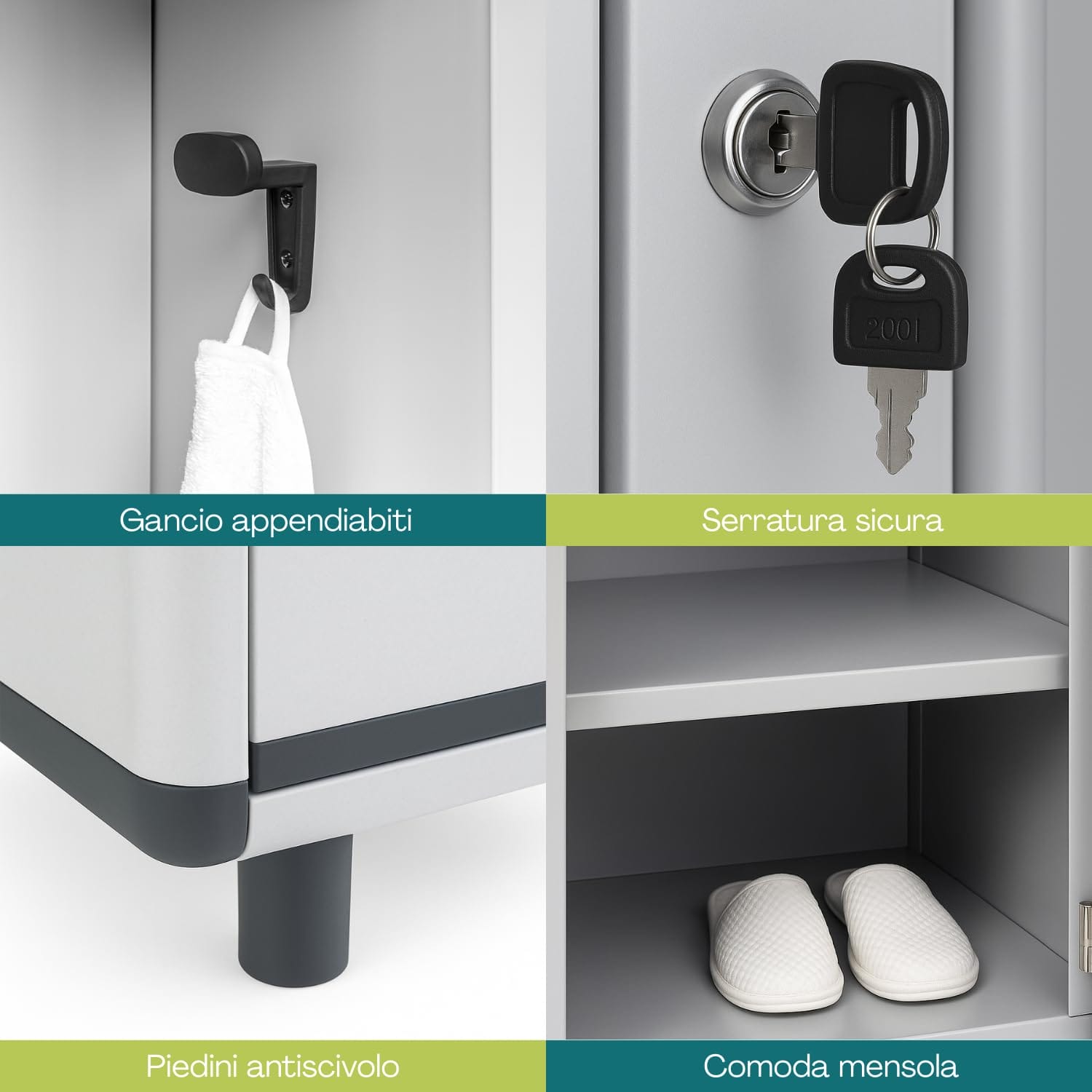 Armadio spogliatoio PVC 2 ante con gancio appendiabiti mensola interna e chiave