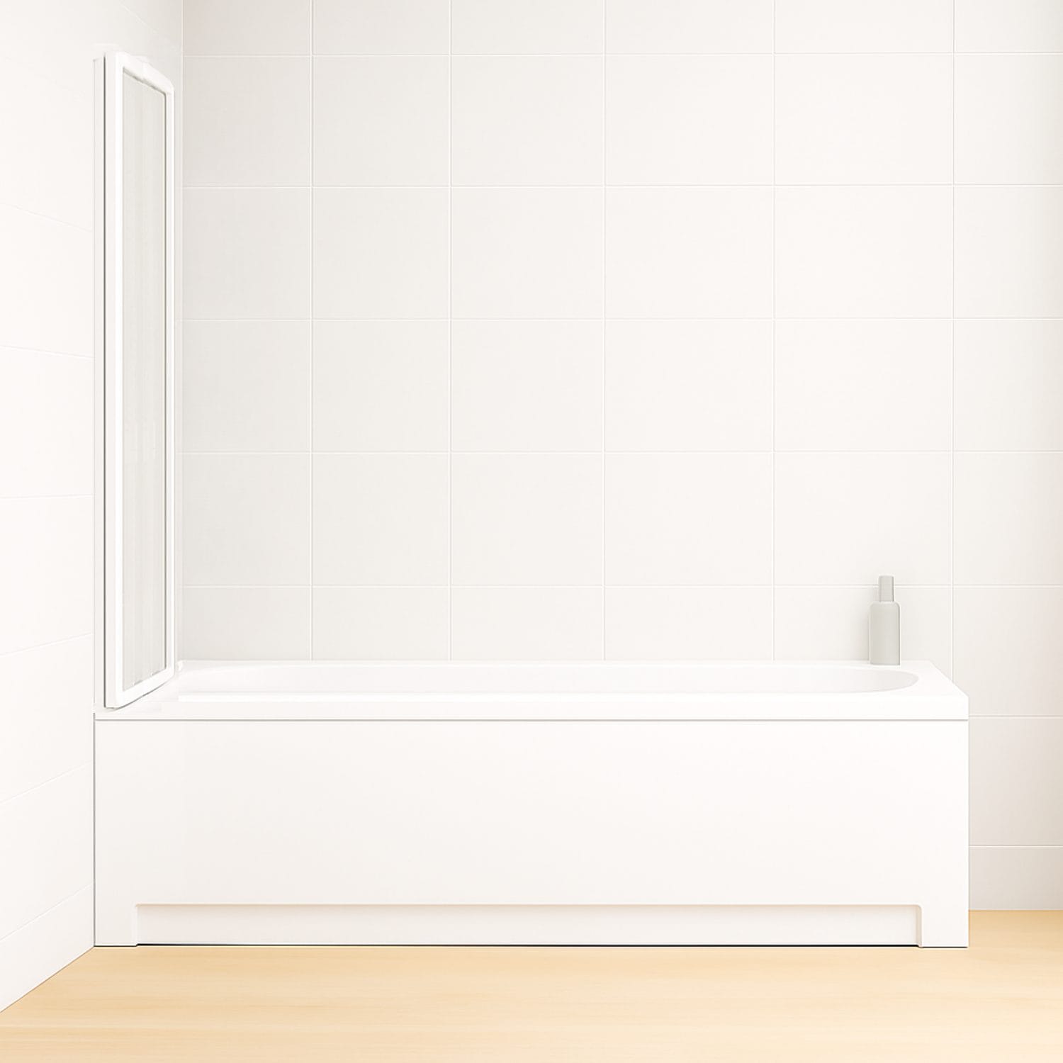 Sopravasca pieghevole installato su vasca con anta laterale aperta a 180°