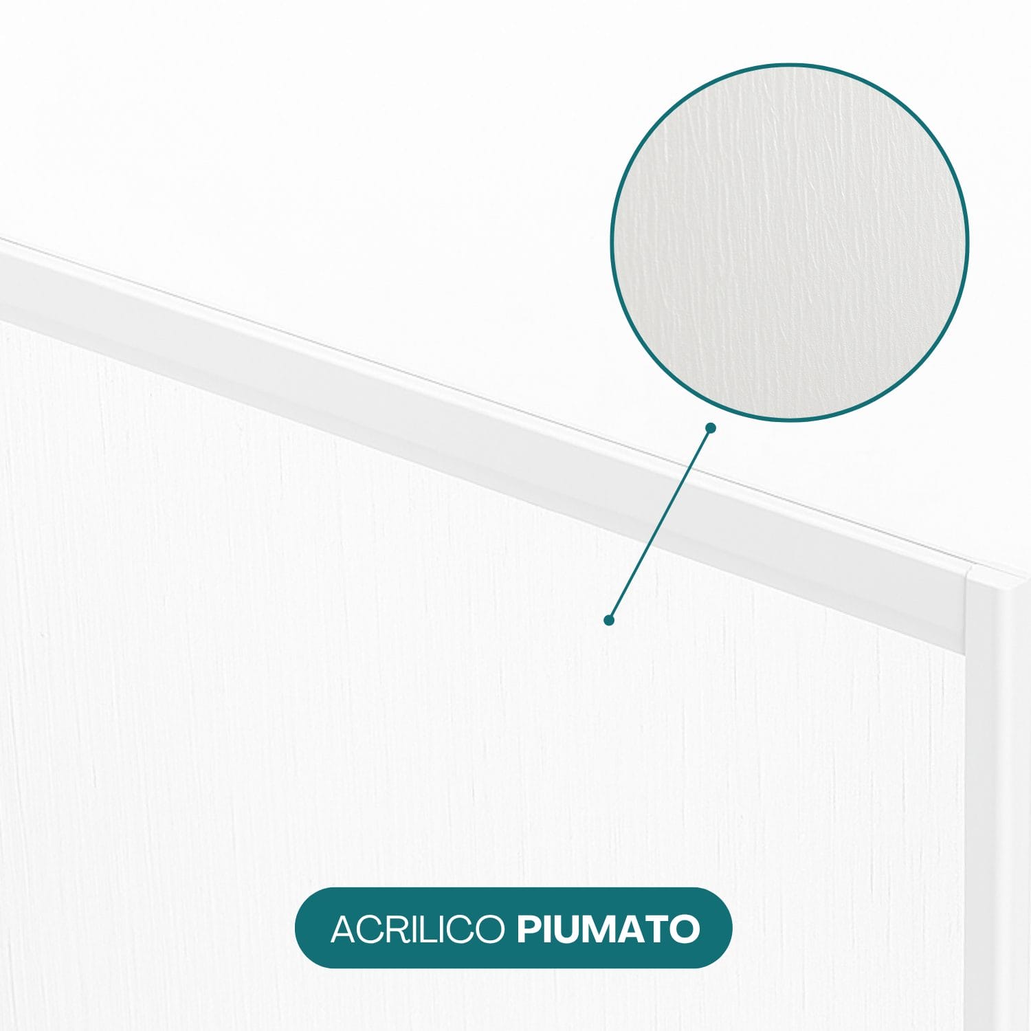 Dettaglio pannello acrilico piumato del sopravasca con texture opaca