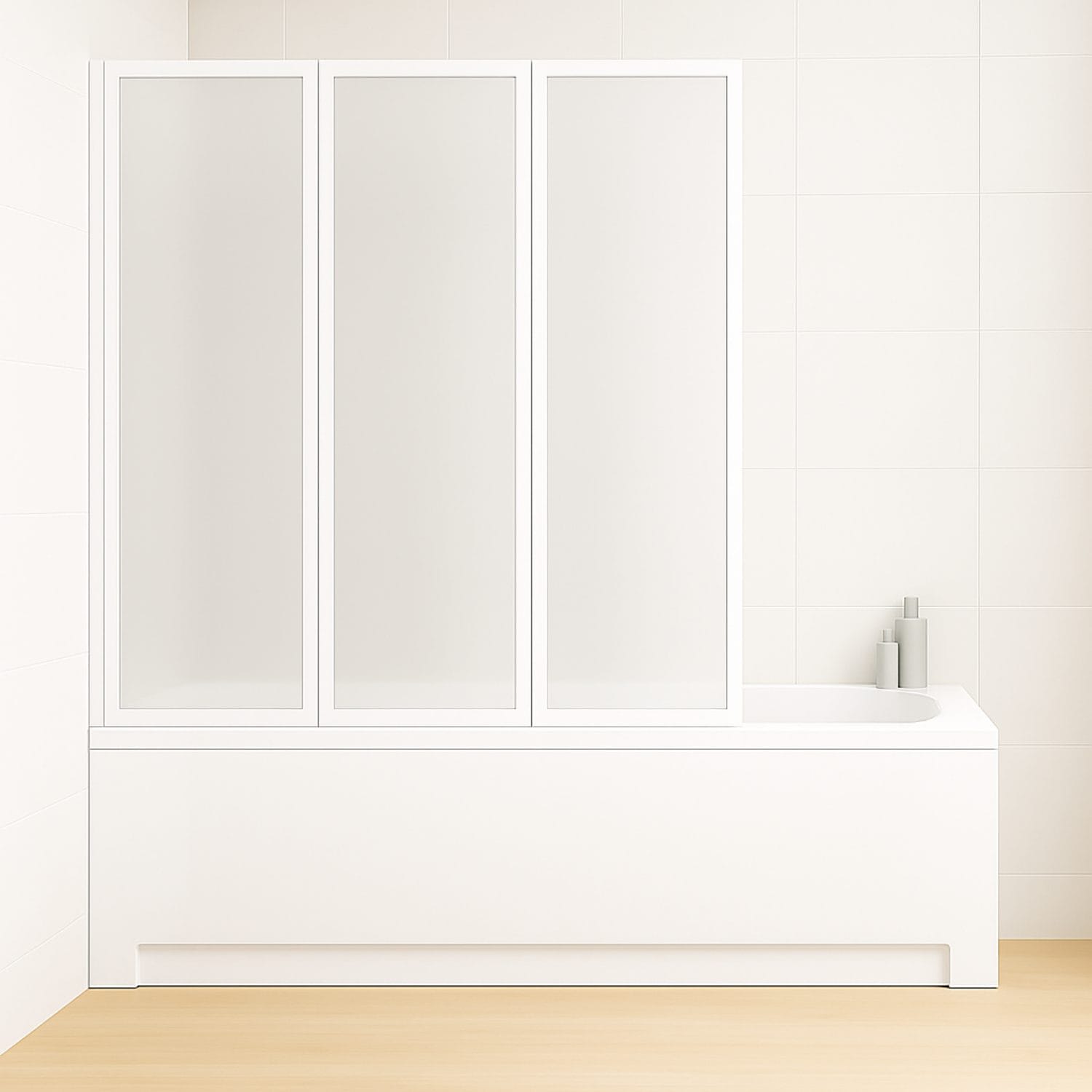 Sopravasca 3 ante pieghevoli per vasca da bagno con profilo bianco lucido