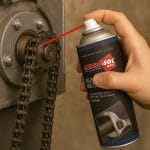 Applicazione spray sbloccante Ambro-Sol su catena meccanica arrugginita