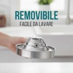 Dettaglio spremiagrumi manuale con componenti removibili in acciaio inox, facili da lavare