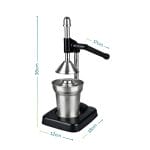 Spremiagrumi manuale nero con dimensioni 36x18x12 cm, leva lunga 17 cm per uso confortevole