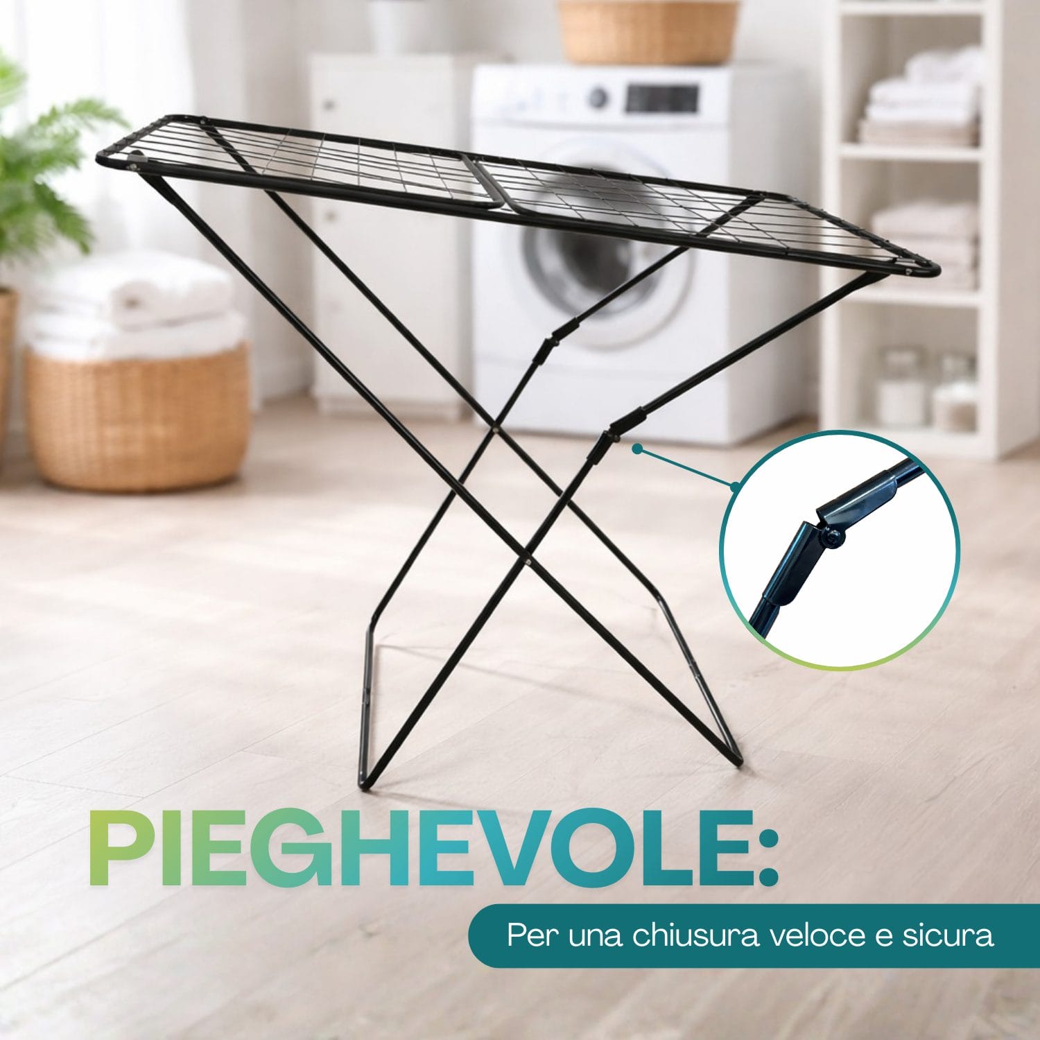 Stendino pieghevole richiudibile salvaspazio in acciaio resistente