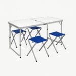 Set tavolo da campeggio pieghevole con 4 sgabelli salvaspazio