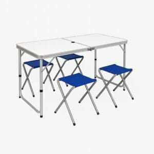 Set tavolo a valigetta e sedie da campeggio