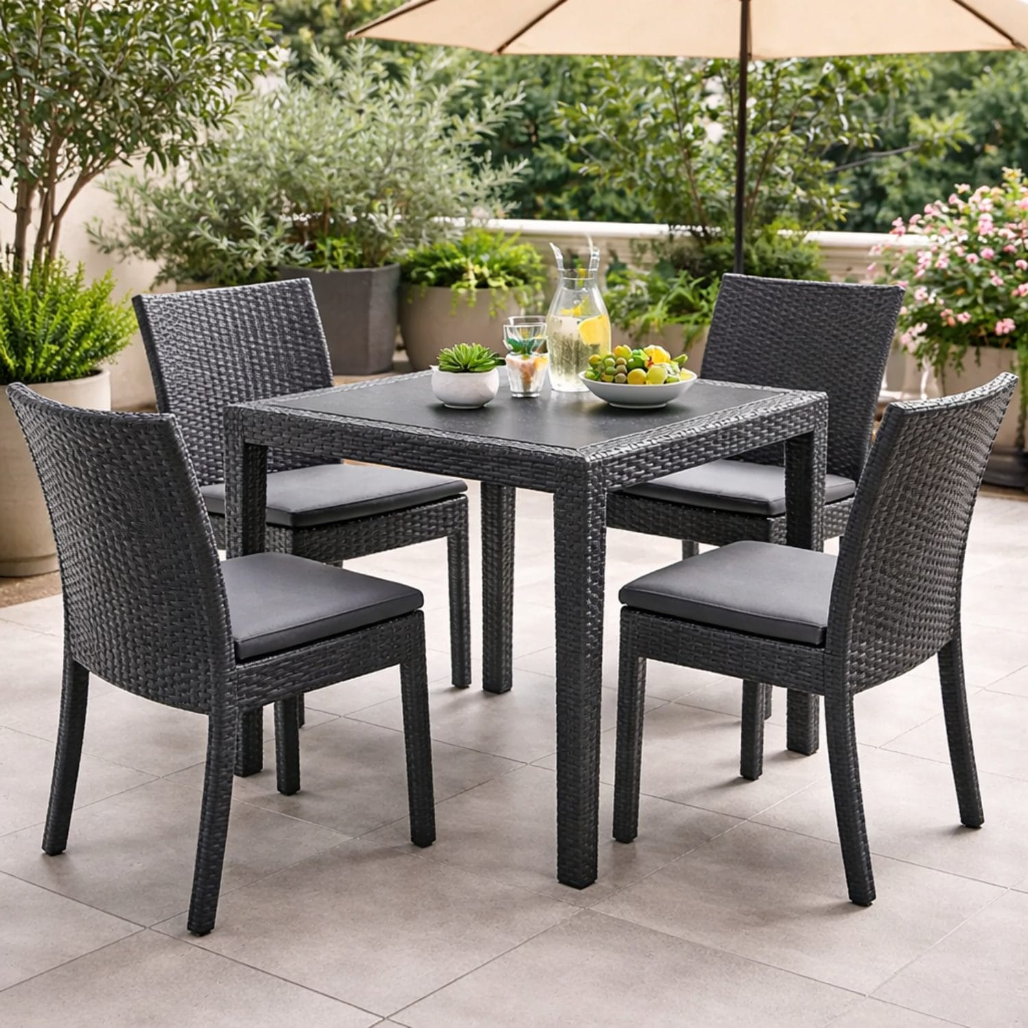tavolo effetto rattan per esterno Tavolo quadrato da giardino con 4 sedie in plastica antracite per terrazzo balcone e patio