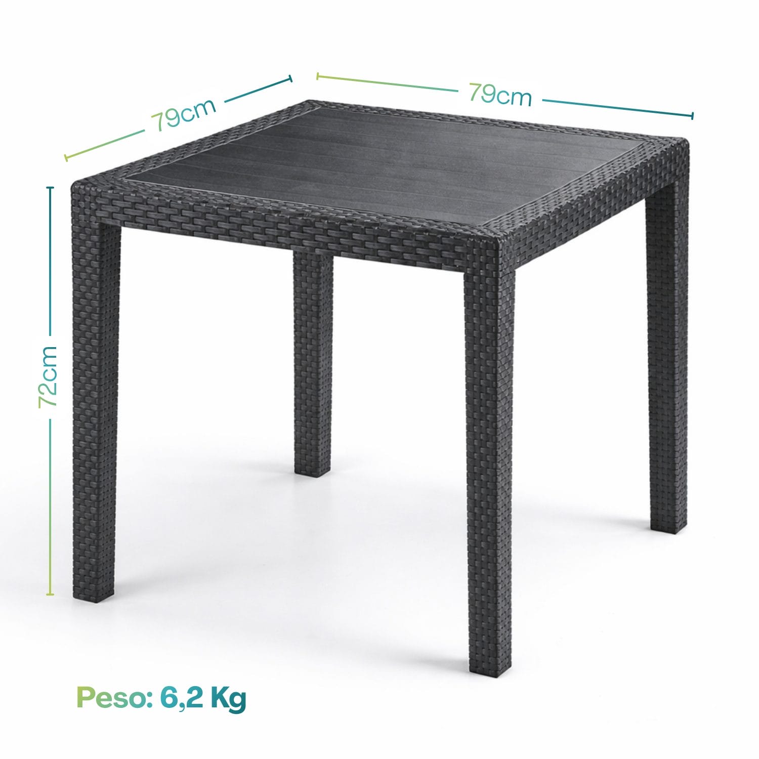 tavolo effetto rattan misure Tavolo quadrato 79x79 cm da giardino in plastica antracite per 4 posti resistente esterno