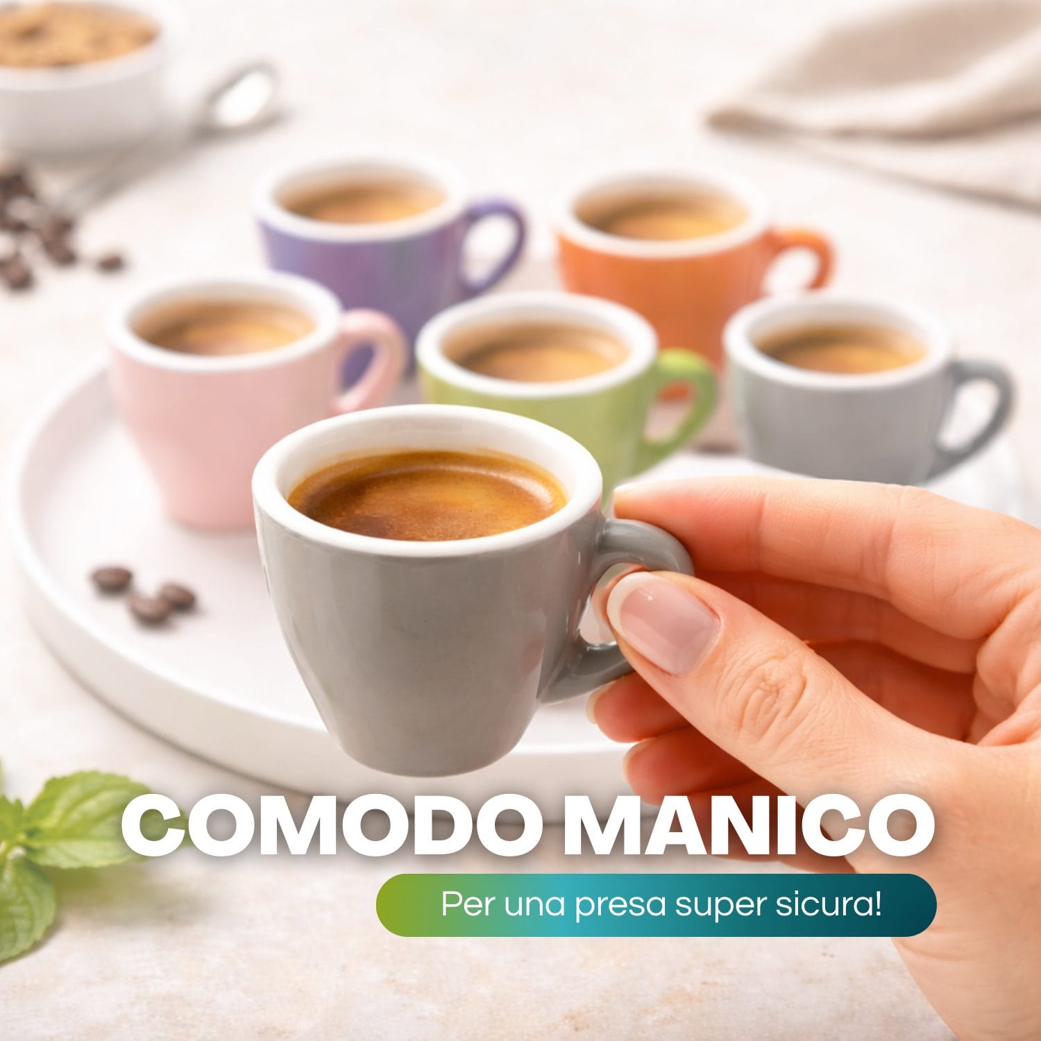 tazzine colorate 80ml manico Tazzina caffè colorata 80 ml con manico comodo presa sicura