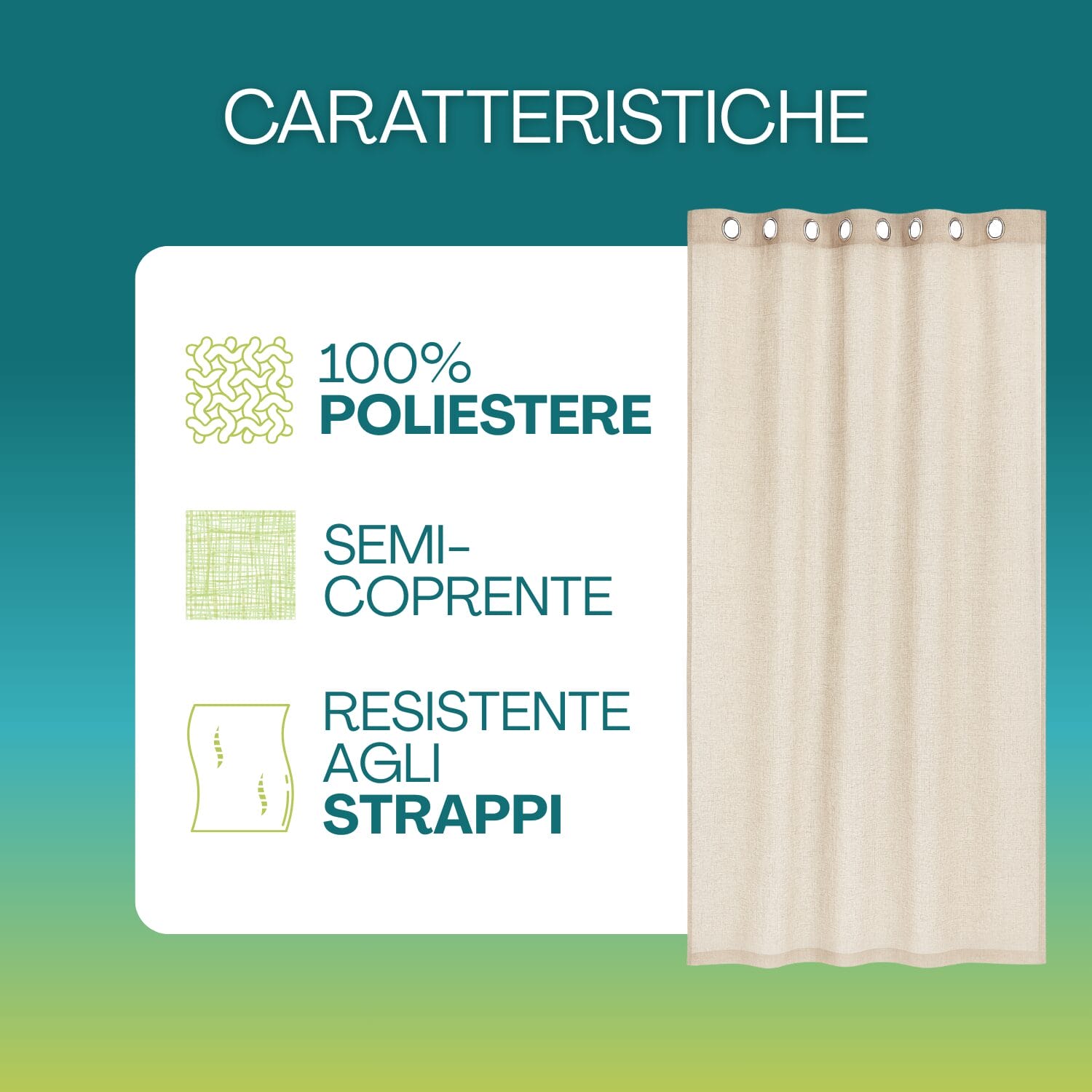 Tenda beige semi coprente in poliestere resistente agli strappi con occhielli metallici