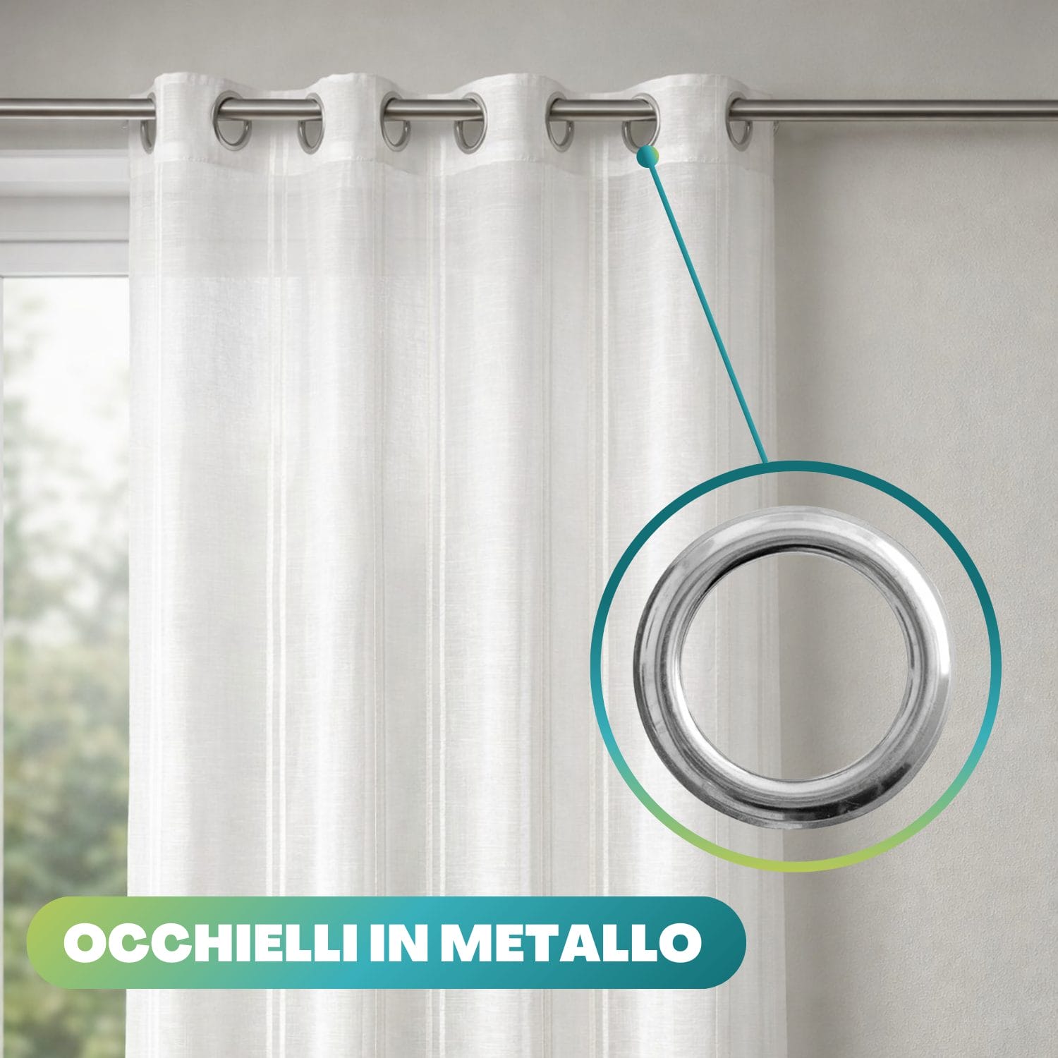 tenda bianca occhielli Dettaglio occhielli in metallo tenda bianco per bastone tenda