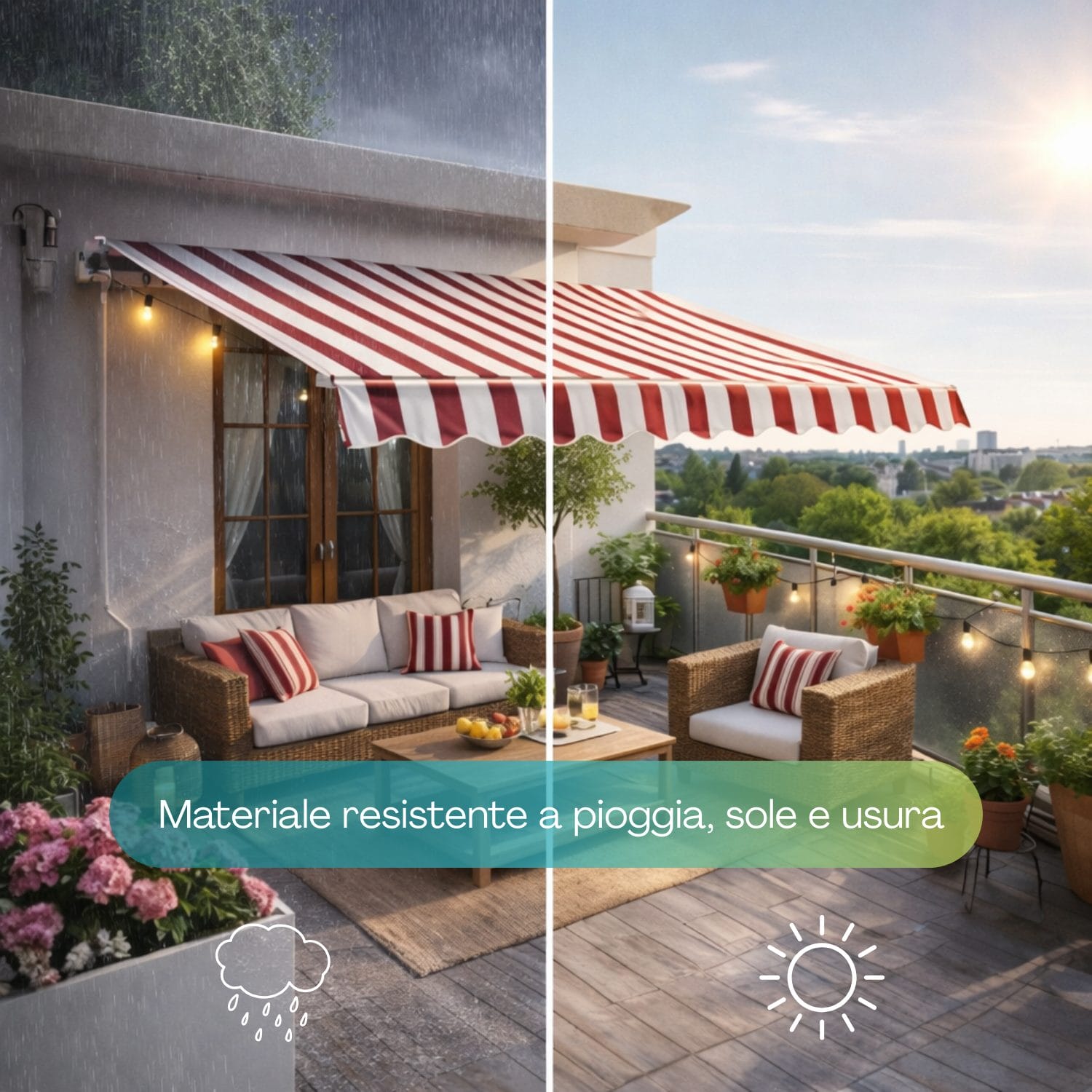Tenda da sole resistente a pioggia e sole per balcone e giardino