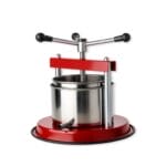 Torchietto manuale in acciaio inox con base rossa e beccuccio per succhi