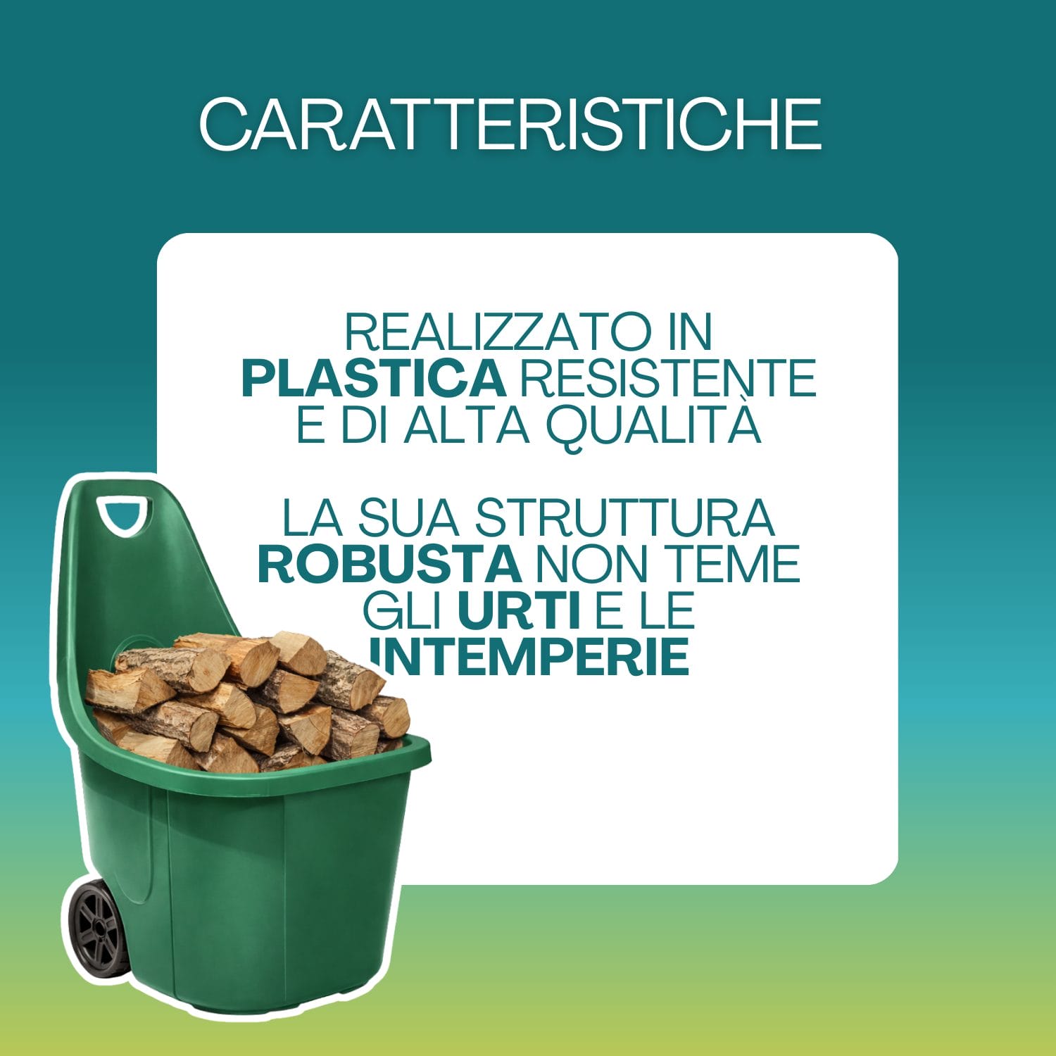 trolley da giardino verde caratteristiche Carrello da giardino verde in plastica resistente, robusto e adatto a uso esterno