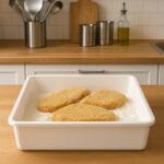 vaschetta-bianca-coreografica2 Vaschetta alimentare bianca 15 litri con cotolette impanate in cucina professionale